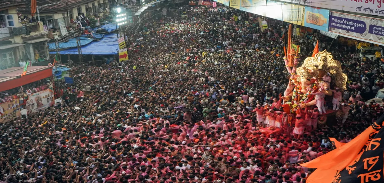 Procession of Lalbaugcha Raja on the last day of the Ganesh Chaturthi festival, at Lal Baug, in Mumbai