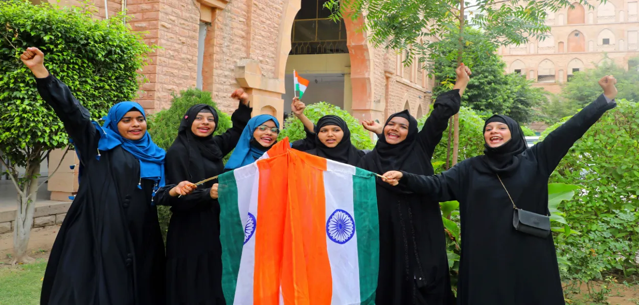 A group of Muslim women celebrating