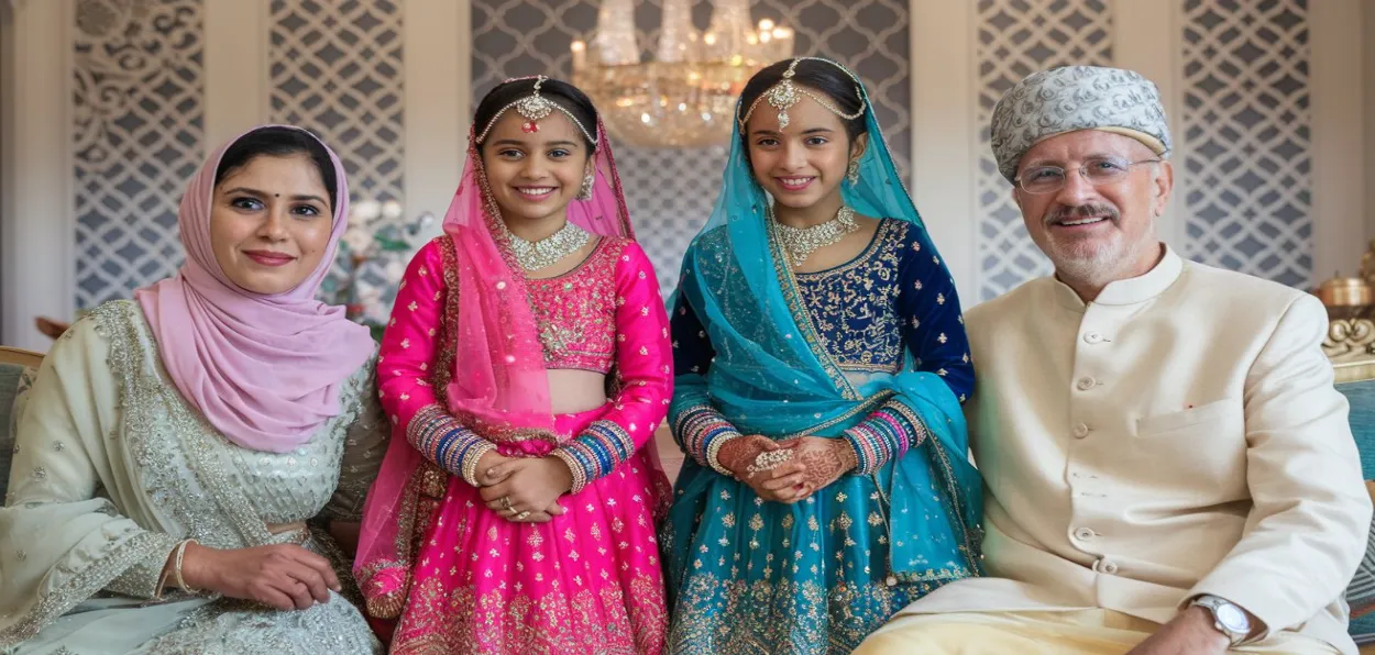 AI generated image of Indian parents with Daughters