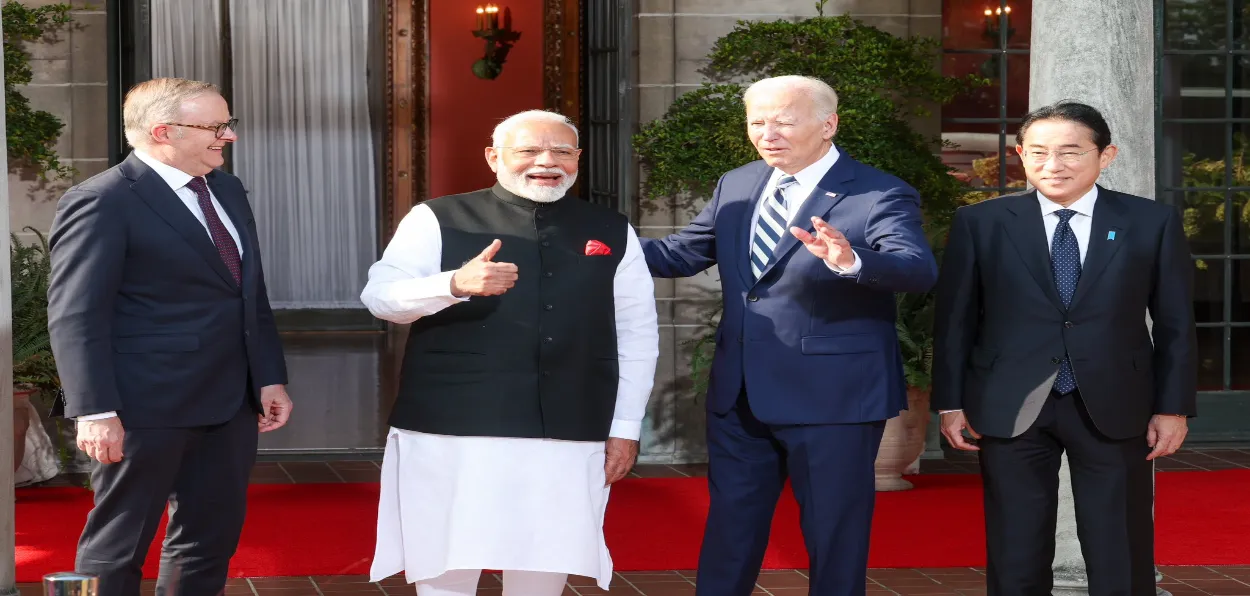 President Joe Biden with PMs Narendra Modi,  Anthony Albanese, and Fumio Kishida 