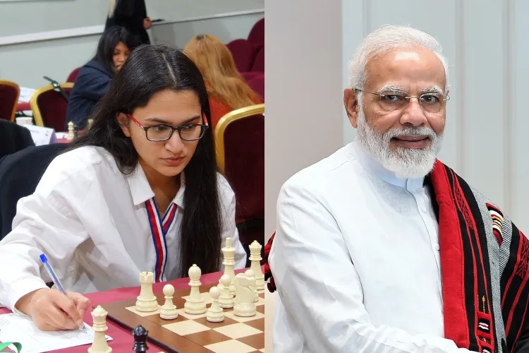 India's Chess Olympiads gold medallist Vantika Agrawal and Prime Minister Narendra Modi