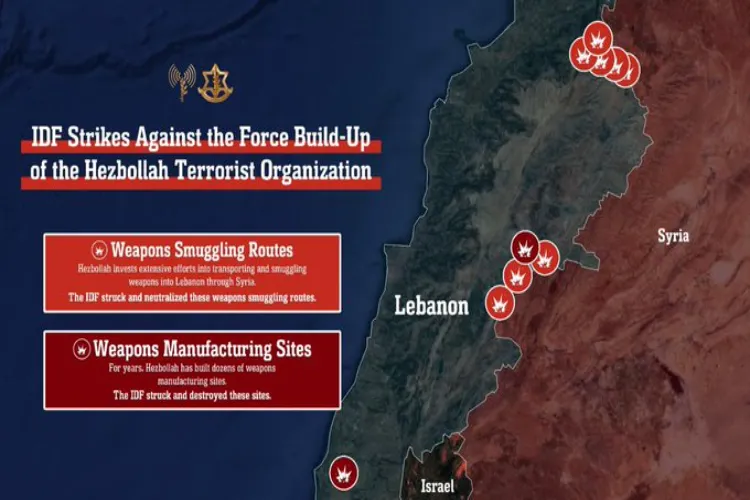 Map of Hezbollah arms and ammunition dumps released by IDF