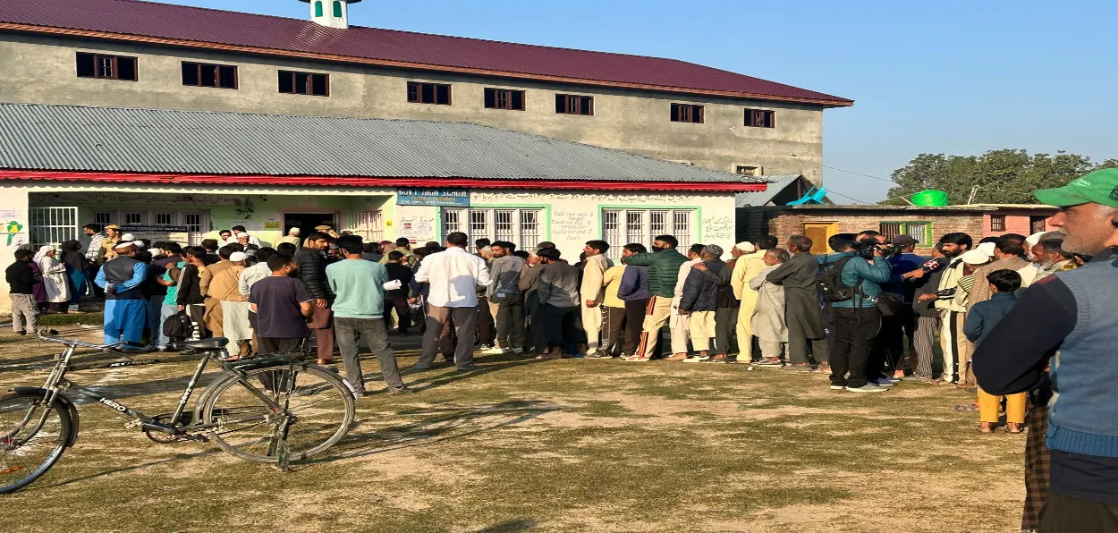 Early birds: long queue of voters outside a polling station in Kupwara, north kashmir