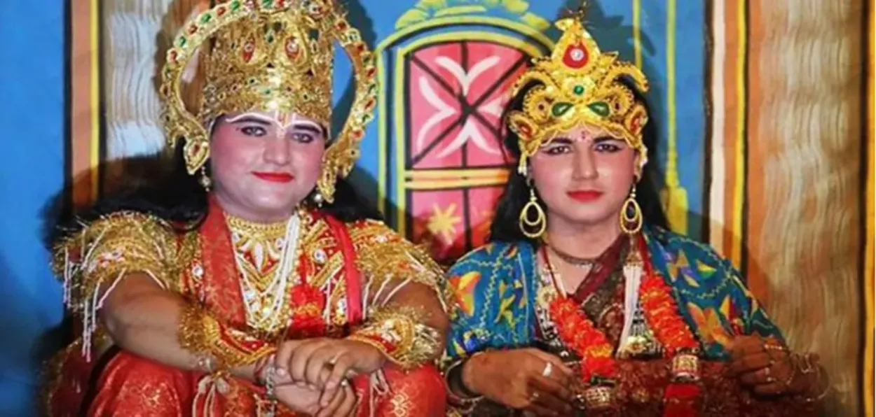 Akleem as Sita and Guddu Tiwari as Ram in the Ramleela of village  Sato Avanti