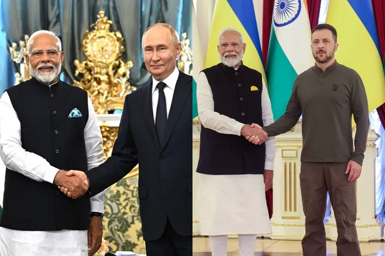 Prime Minister Narendra Modi with President Putin and with president Zelenskyy