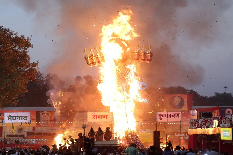 Effigy of Ravana goes up in flamer at the Ramleela Grounds of Delhi