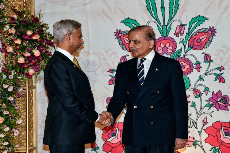 External Affairs Minister Dr S Jaishankar with Pakistan Prime Minister Shehbaz Sharif in Islamabad on the eve of the SCO summit