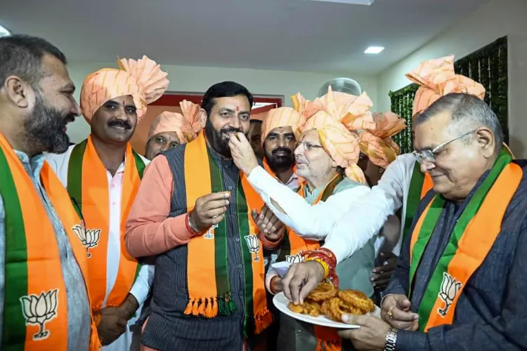 Nayab Singh Saini with BJP workers celebrating success of party in the Haryana elections