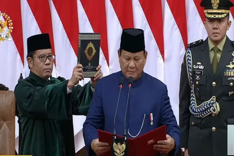 Prabowo Subianto taking oath as the eighth President of Indonesia