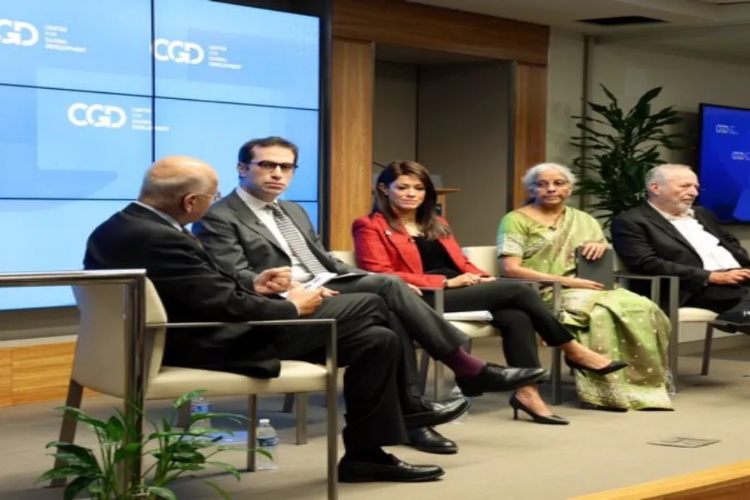 Finance Minister Nirmala Sitharaman participating in a debate on the sidelines of the World Bank and International Annual Meetings 2024 in Washington 