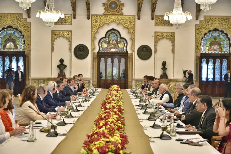 Prime Minister Narendra Modi and President Pedro Sanchez leading their delegations to hold bilateral talks between India and Spain in Vadodara, Gujarat