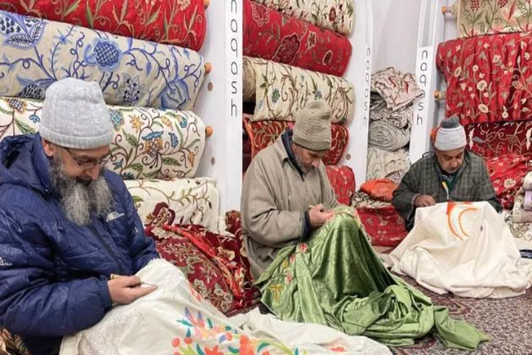 Artisans doing crewel embroidery in Kashmir