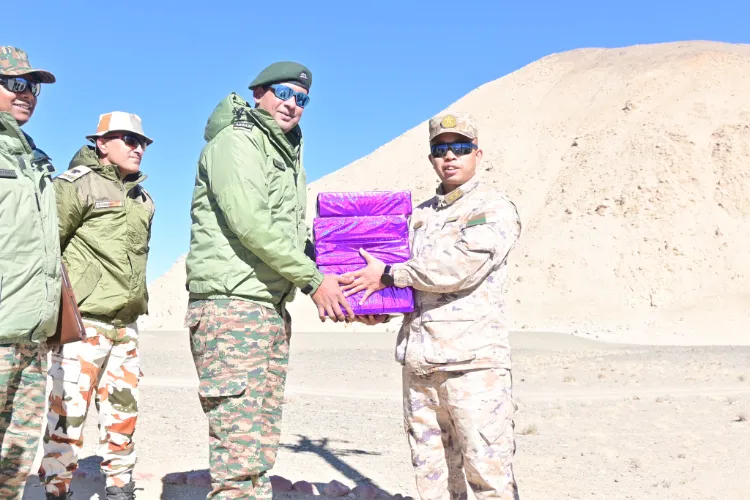 Indian army's local commander gifting sweets to his Chinese counterpart in Ladakh on the occasion of Diwali(X)