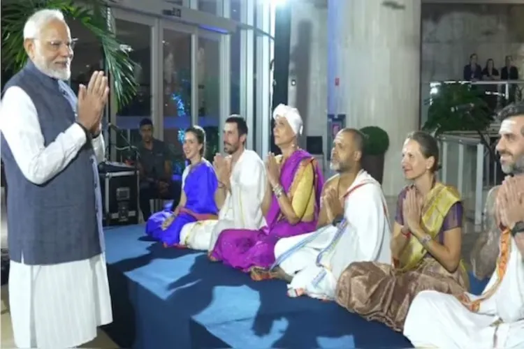 Prime Minister Narendra Modi listening to vedic chants in Rio De Janeriod President Mohammad Muizzu