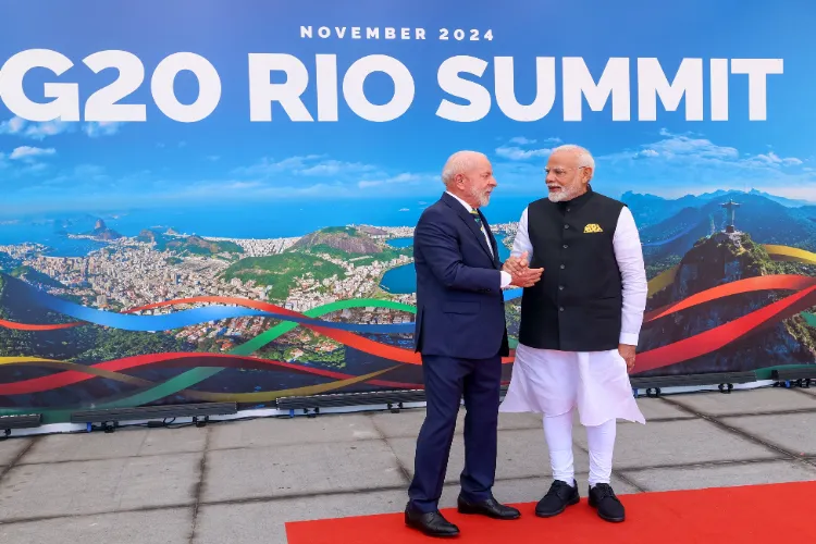 Rio de Janeiro: Prime Minister Narendra Modi is welcomed by President of Brazil Luiz Inacio Lula da Silva upon his arrival for the G20 Summit