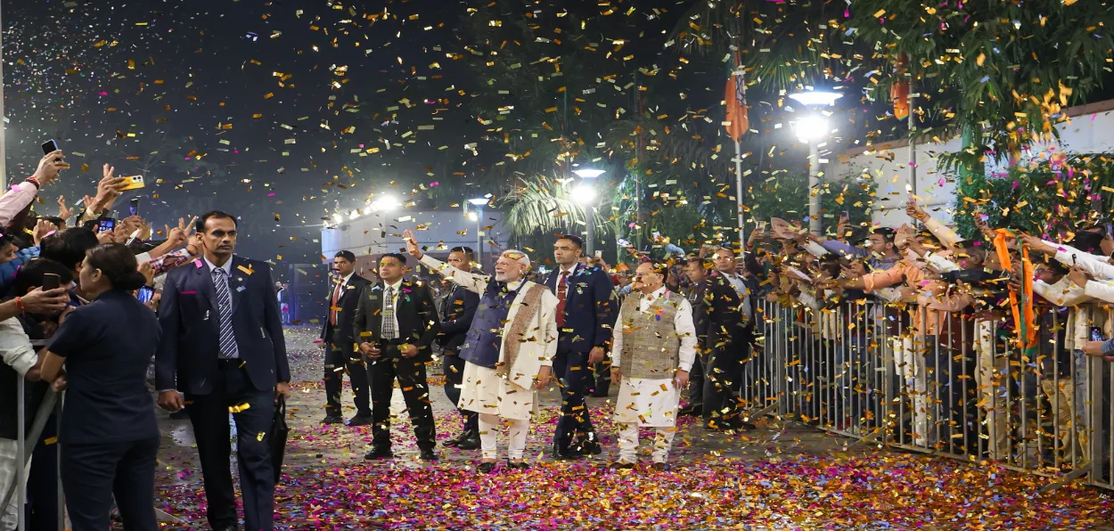 Prime Minister Narendra Modi at BJP headquarters after the maharashtra election verdict (X post of BJP)