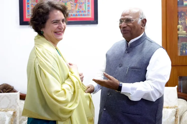 Priyanka gandhi Vadra with Congress President Mallikarjun Kharge after winning her election from Wayanad