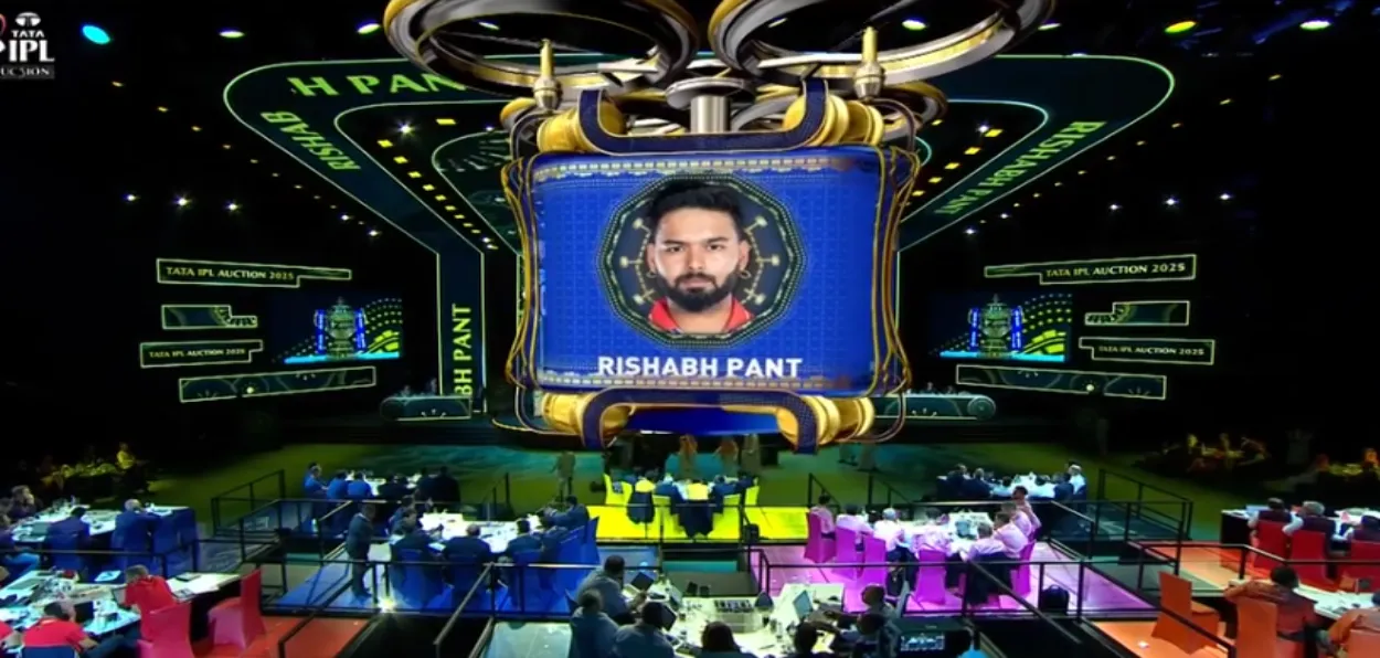 Rishab Pant's name flashes on the screen during the process of auction of IPL Players in Jeddah