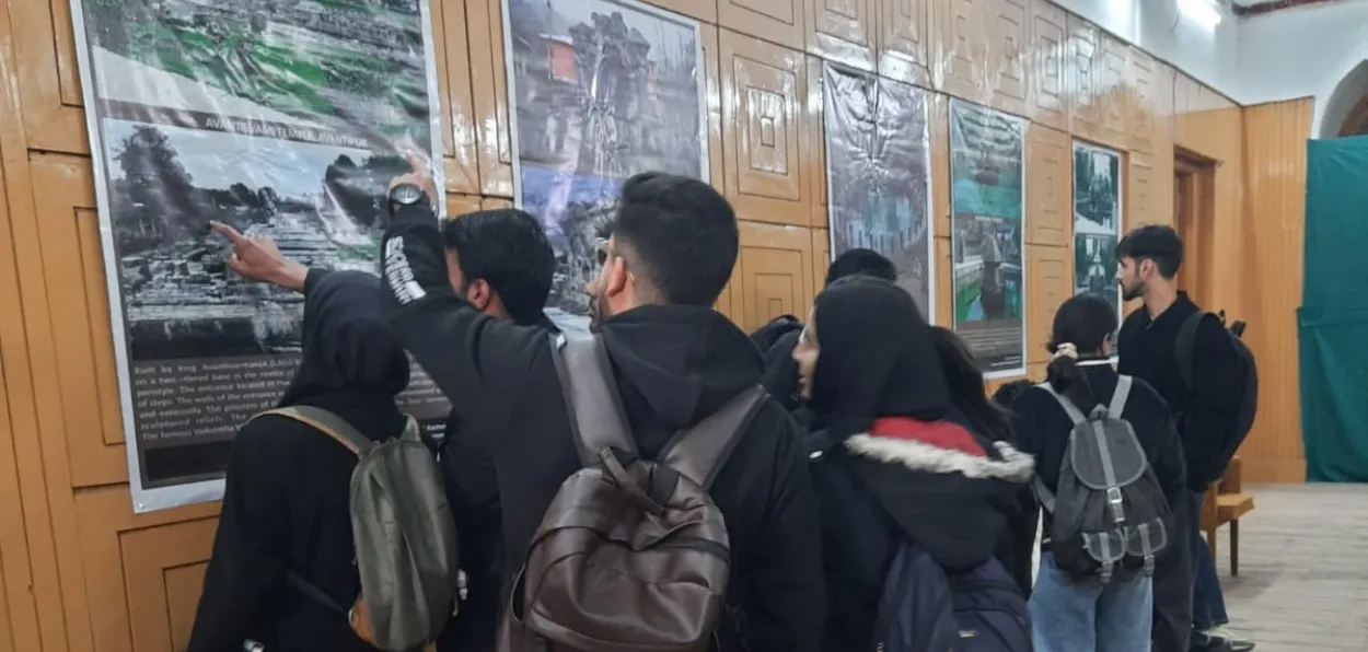 Students from schools and colleges at the Manuscripts and heritage exhibition in Srinagar