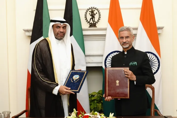 External Affairs Minister Dr S Jaishankar and Kuwait's  Foreign Minister Abdullah Ali Al Yahya after signing the MOU