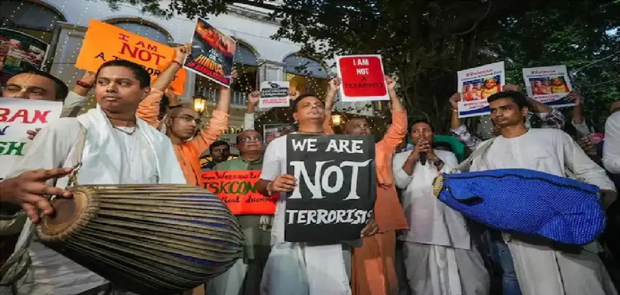 ISCKON sages protesting in Bangladesh against atrocities on Hindus