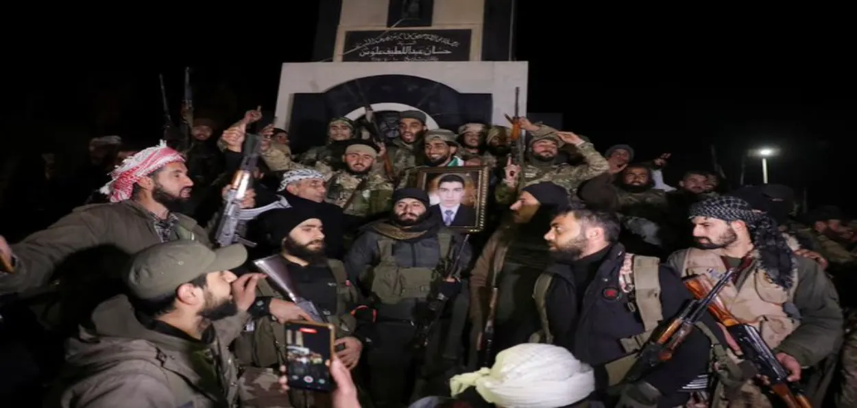 Syrian rebels as they entered Damascus throwing Bashar al-Assad's government