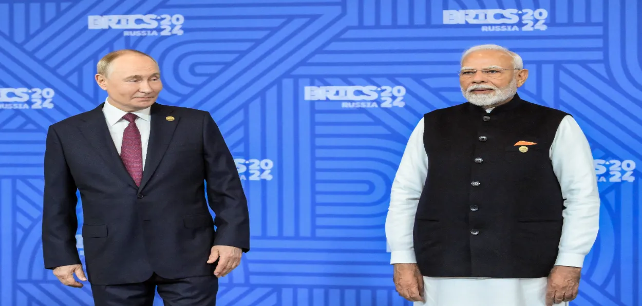 Prime Minister Narendra Modi W\with Russian president Vladimir Putin at the BRICS summit 