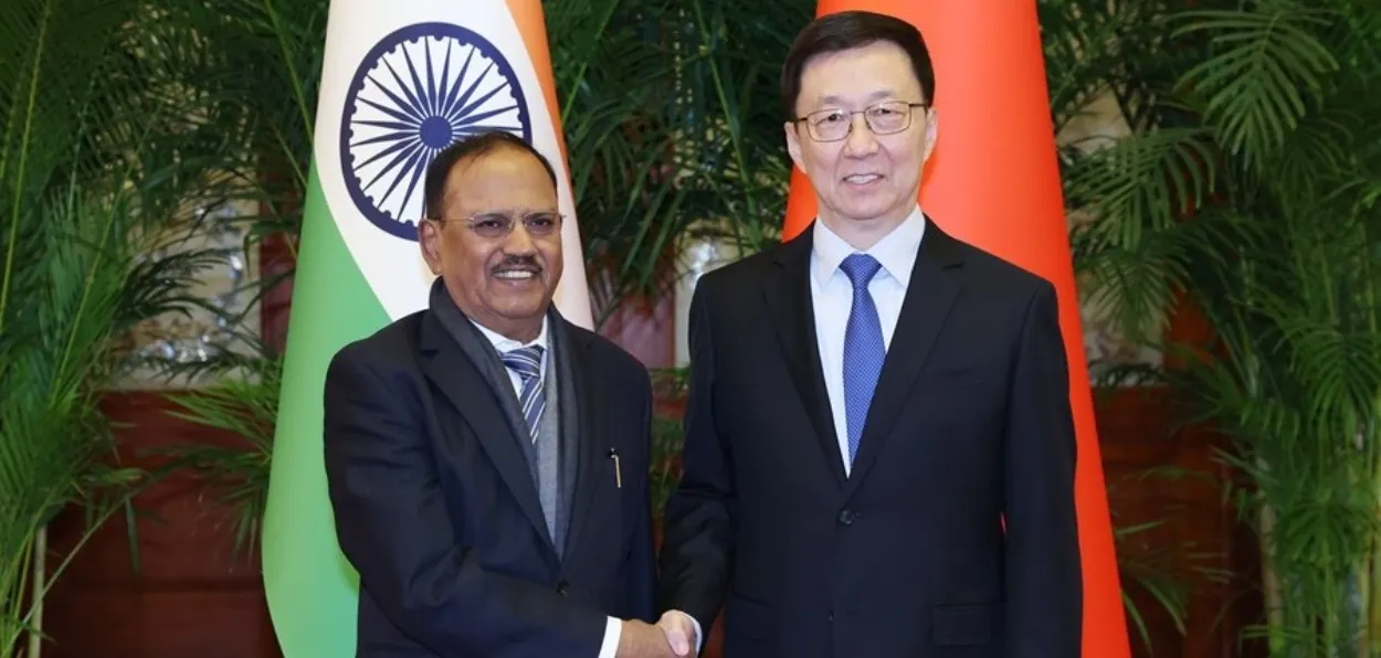 Chinese Vice President Han Zheng with India's Special Representative and National Security Adviser Ajit Doval in Beijing