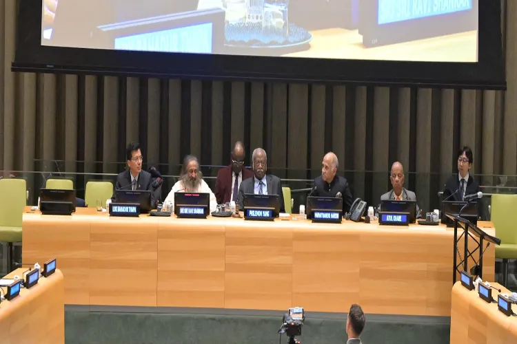 Sri Sri Ravishankar delivering keynote address in the UN headquarters in New York on the World Meditation Day