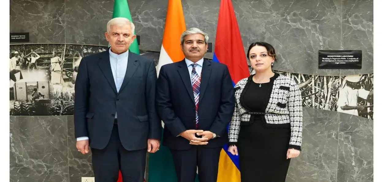  J.P Singh, India, Hashem Ashja’ Zadeh, Iran, and Anahit  Karapetyan, Armenia in New Delhi for trilateral sonsultations 