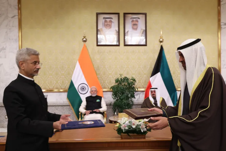 External Affairs Minister Dr S Jaishankar with is Kuwaiti counterpart Abdullah Ali Al-Yahya