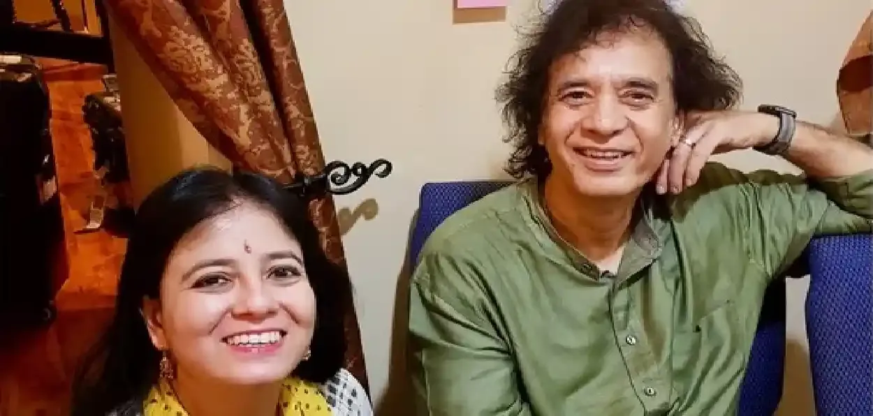 Anuradha Pal with her Guru Zakir Hussain