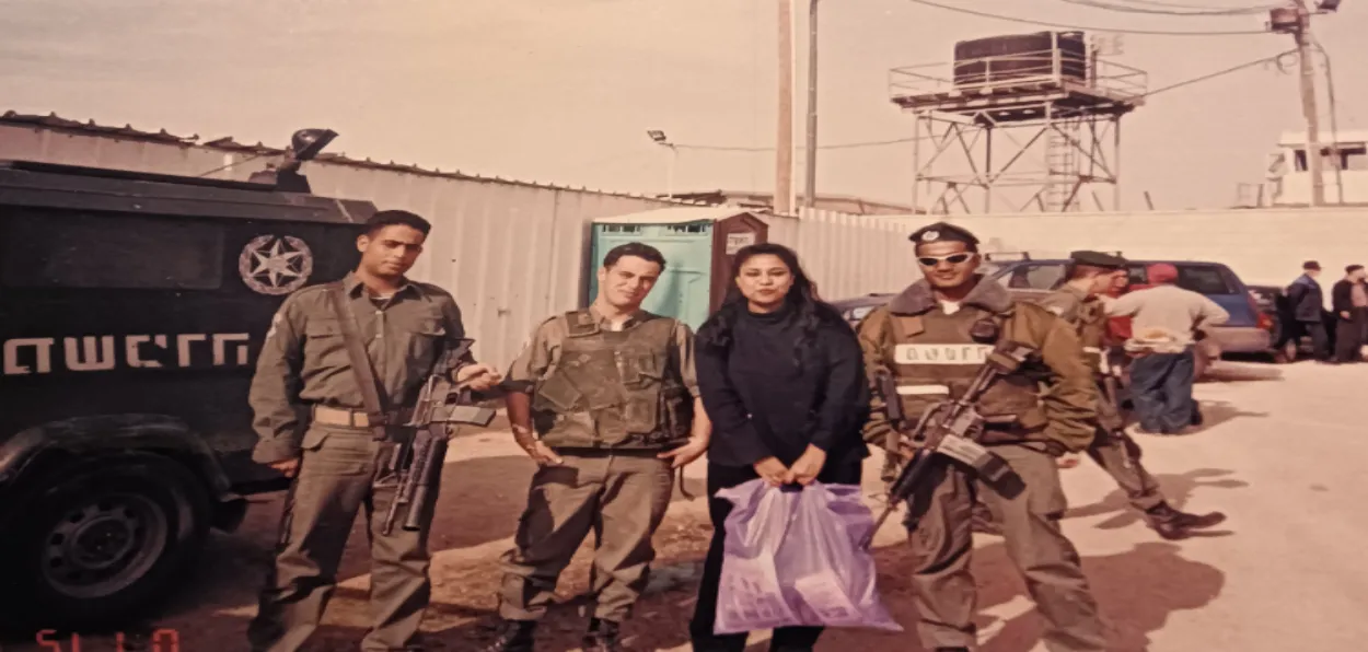 The author with Israeli soldiers at the entrance to Bethlehem. The soldier on the extreme right is of Indian origin (Pics by Author)