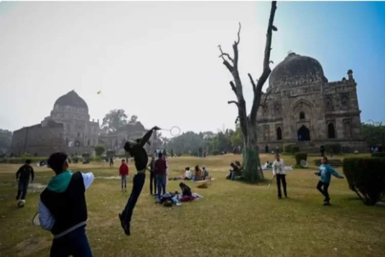 People in a Delhi Park on Monday morning