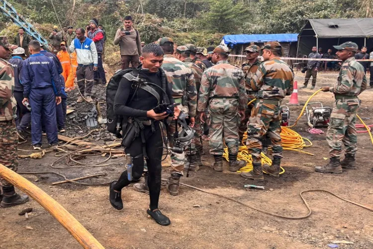 Indian Navy divers at the coal mine in Umrangso locality