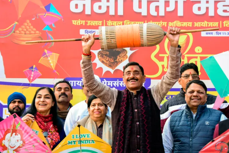 MoS Defence Sanjay Seth flies a kite during a celebration programme 'Namo Patang Mahotsav' ahead of the Makar Sankranti, in Ranchi