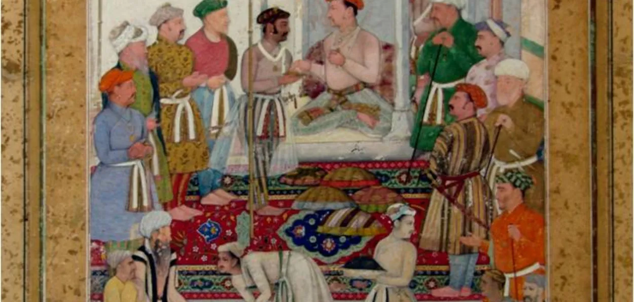 Fatehchand's miniature painting depicting Mughal emperor Jahangir iin the courtyard of Ajmer Sharif shrine