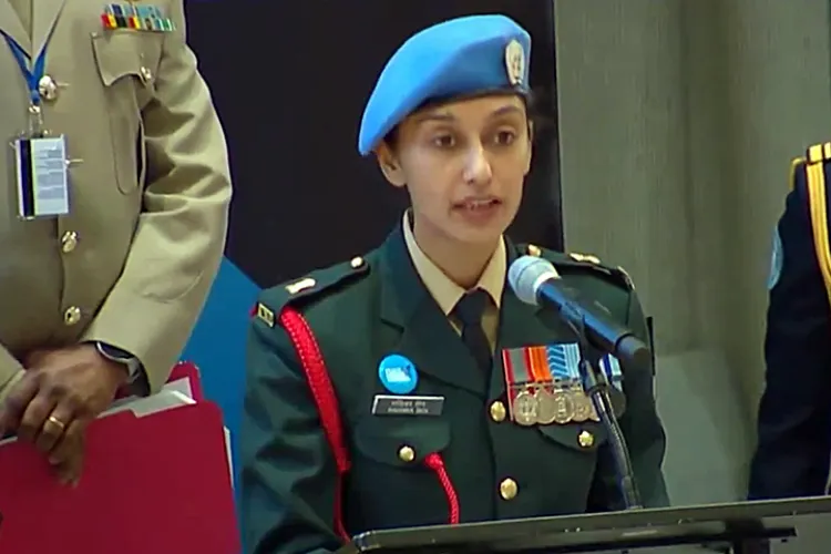 Major Radhika Sen speaking at the UN (File)