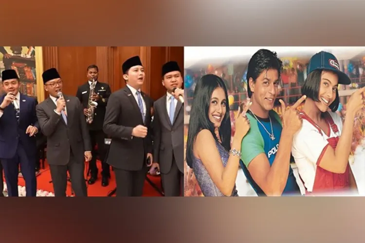 Indonesian delegation singing at Rashtrapati Bhavan. Scene from the movie Kuch Kuch hota hai(Right)