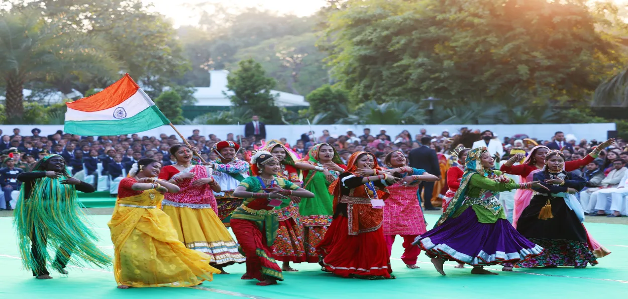 Dancers at Kartavya Path participating in Republic Day parade