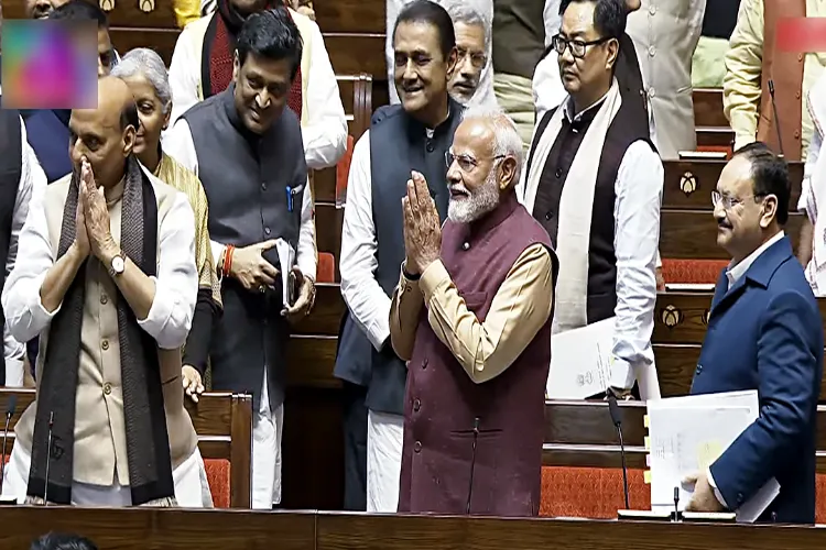 Prime Minister Narendra Modi wishing MPs in Rajya Sabha