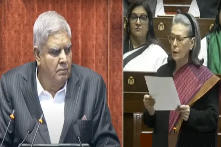 Chairman Rajya Sabha Jagdeep Dhankar and Sonia Gandhi in Parliament