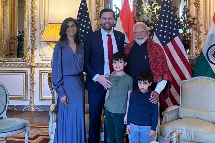 Prime Minister Narendra Modi with US Vice President J D Vance, his wife Usha Vance and their children in Paris