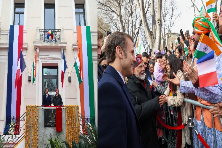 Prime Minister Narendra Modi being greeted by people in France