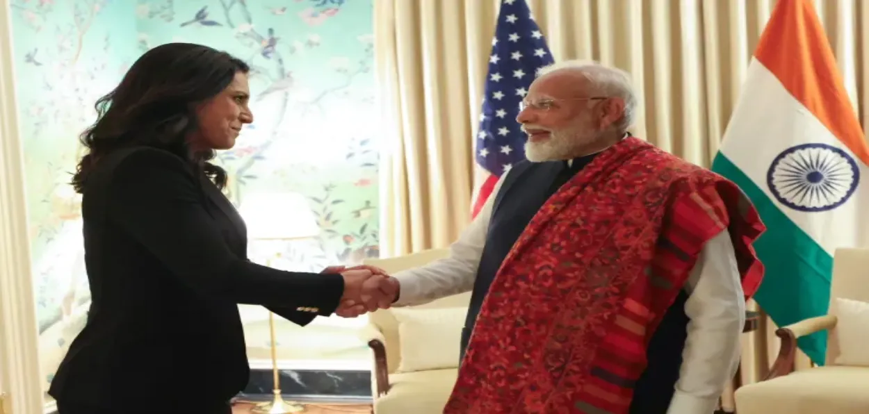 Prime Minister Narendra Modi with US Director of Intelligence Tulsi Gabbard in Washington DC