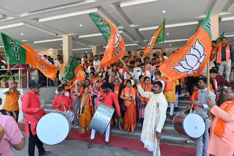 BJP workers celebrating party's victory in local election in Ahmedabad