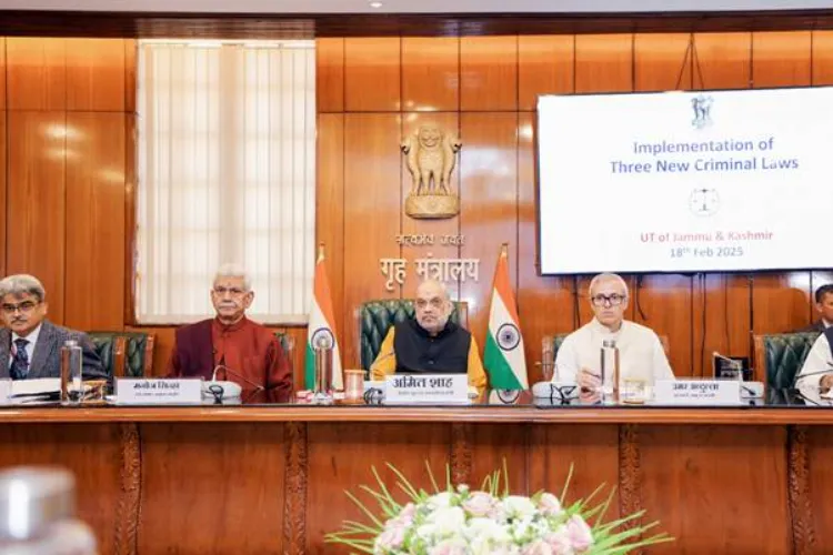 Home Minister Amit Shah and JK&K Chief Minister Omar Farooq at the review meeting in Delhi