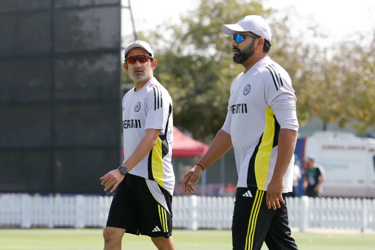 India's Head Coach Gautam Gambhir and Captain Rohit Sharma during a practice session ahead of the ICC Champions Trophy 2025 in Dubai