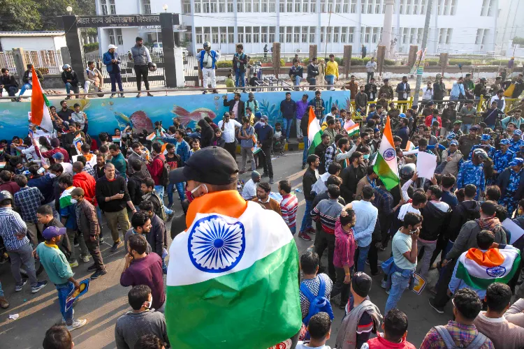 Aspirants of the 70th Integrated Combined Competitive (Preliminary) Examination, 2024, stage a protest demanding a re-examination against the BPSC in Patna