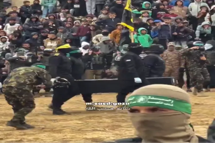 Hamas Parading bodies of Israeli hostages amid music at Gaza